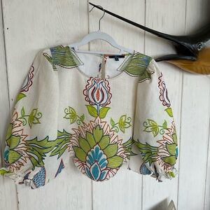 Shore, Medium Vibrant Floral Embroidered Print Crop Top